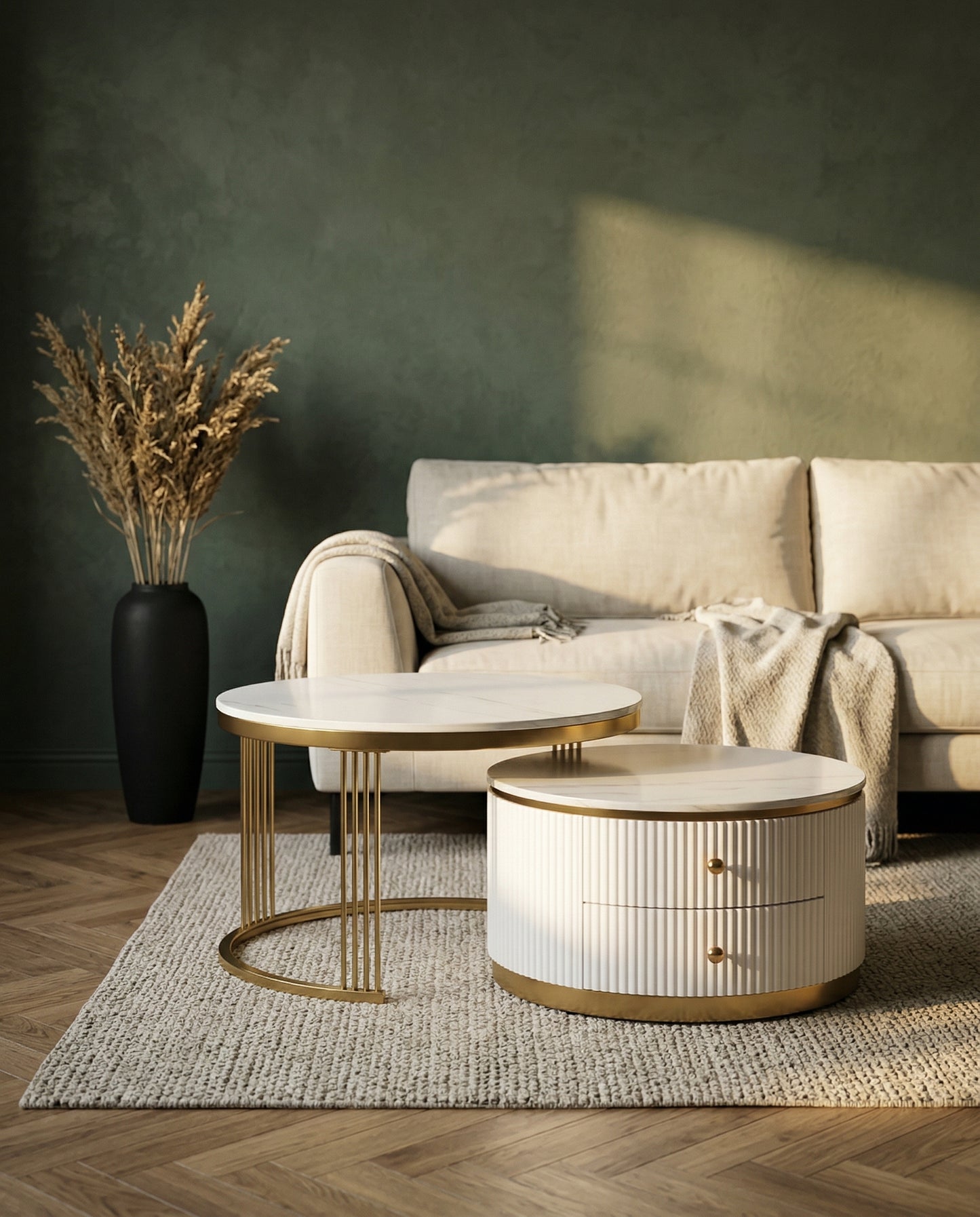 Orbit Nesting Tables nested arrangement in contemporary warm home