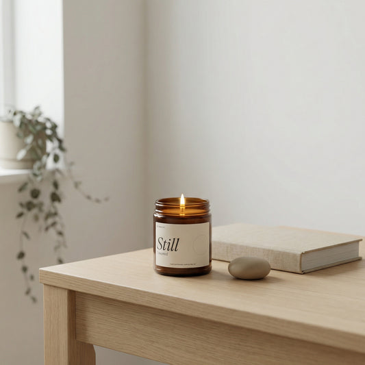 Dusklight Still | Unscented Soy Candle — Amber Jar