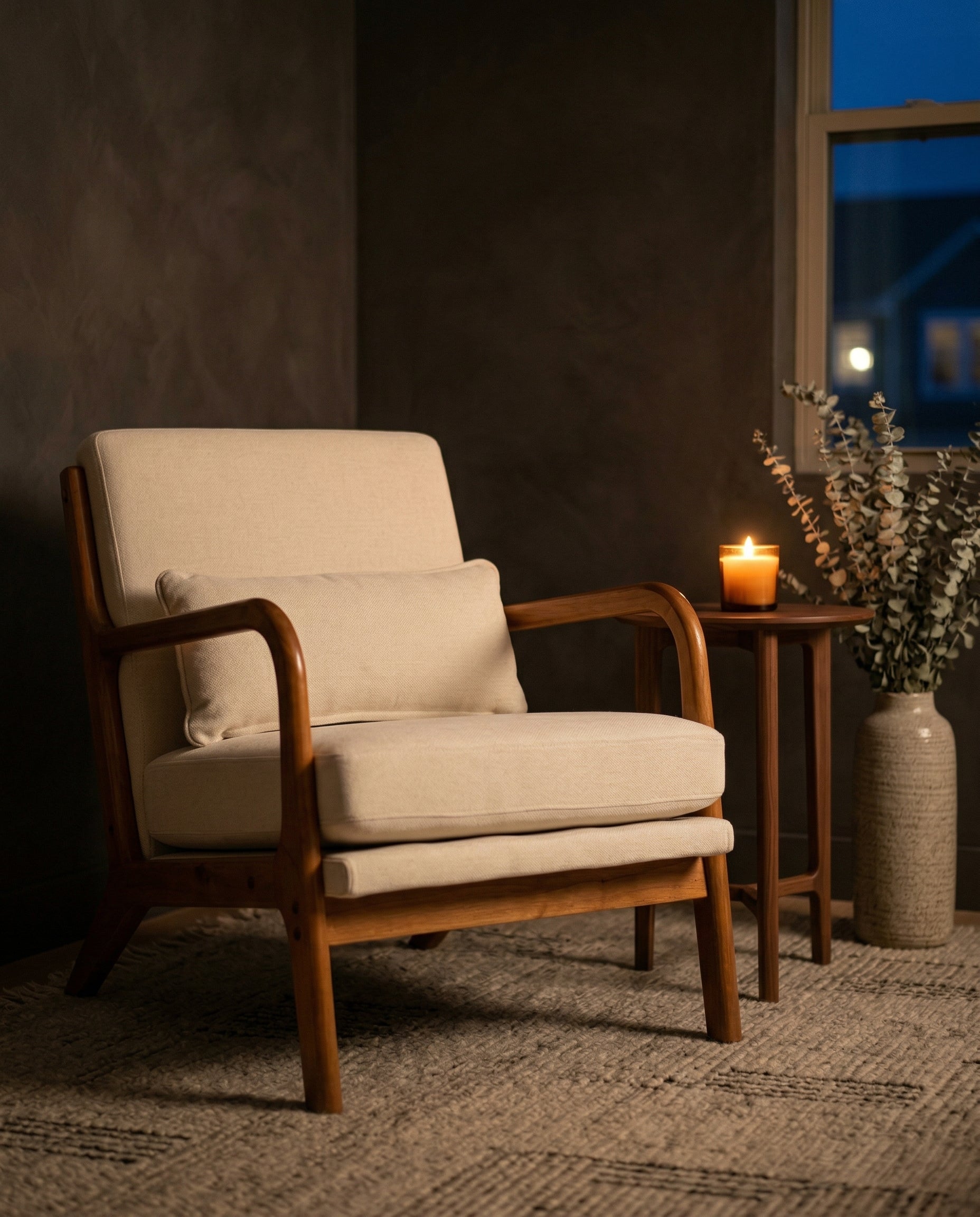 Dusklight Repose Accent Chair upholstered modern design in warm room