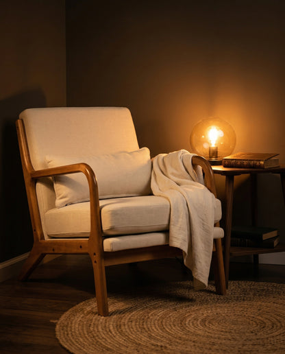 Dusklight Repose Accent Chair styled with warm neutral decor