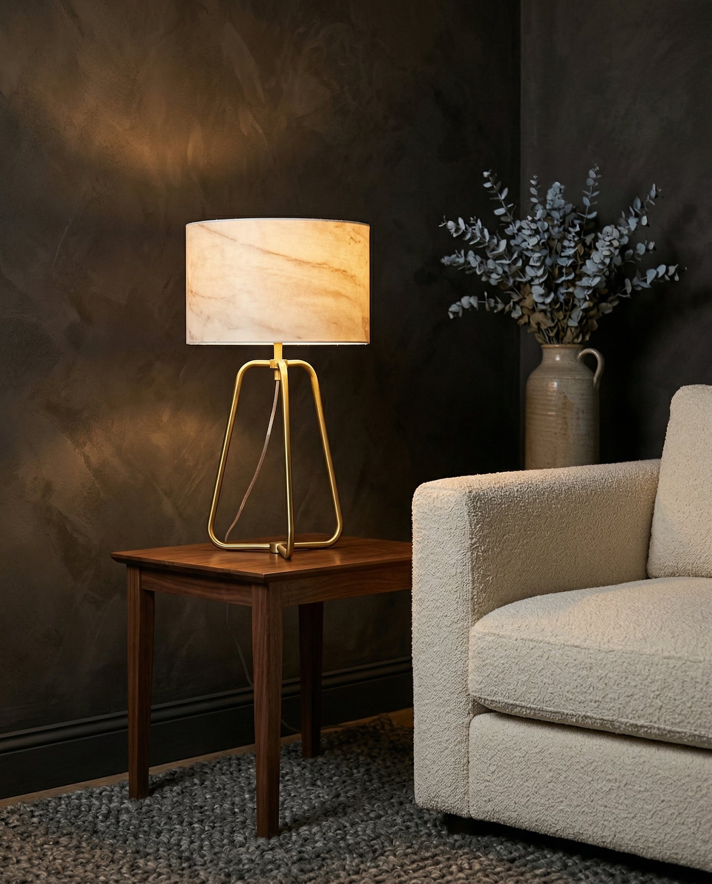 Vesper Table Lamp warm brass finish with contemporary fabric shade