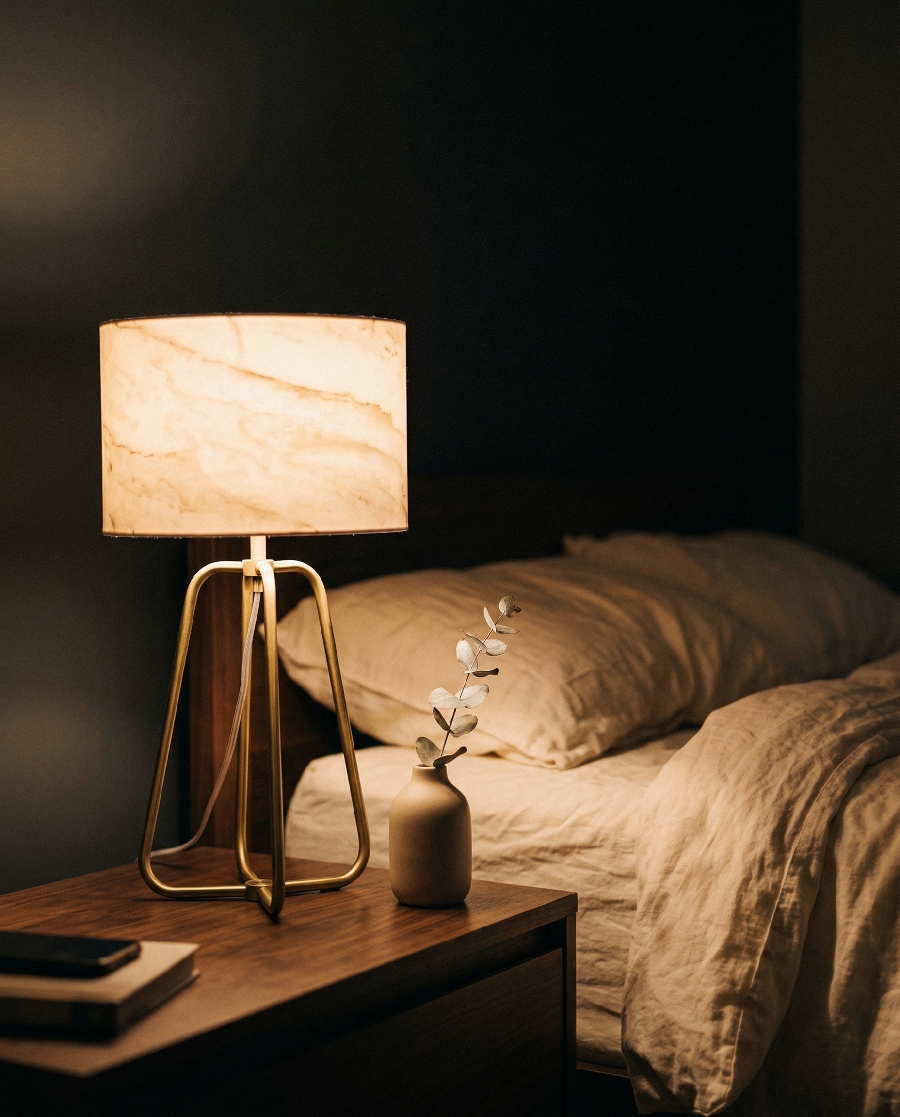 Dusklight Vesper Table Lamp styled on nightstand in warm room