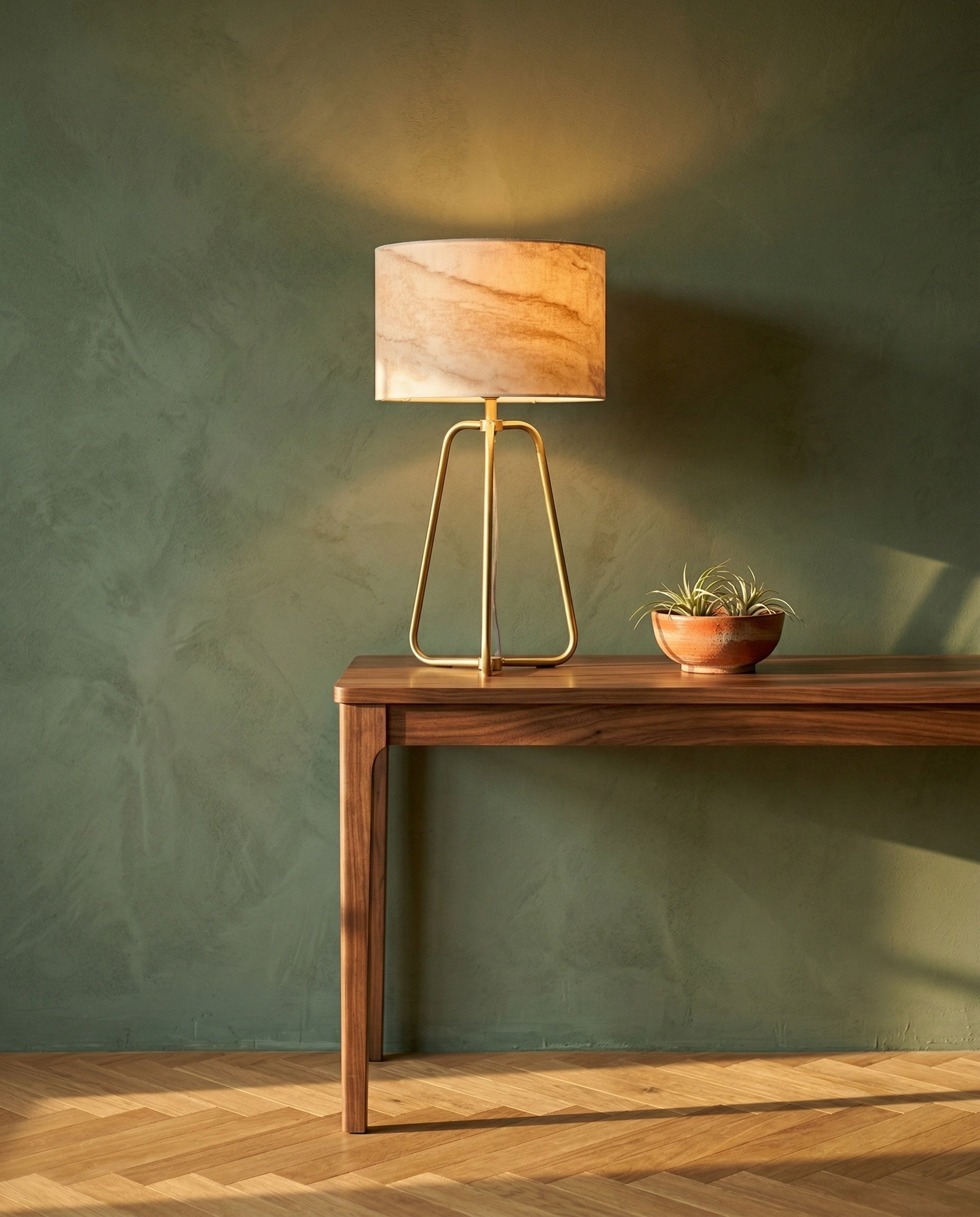 Vesper Table Lamp modern brass accent lamp in warm ambient setting