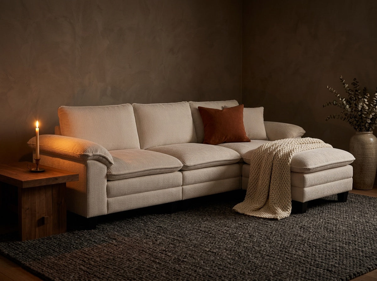 Harbor Sectional in dark moody ambient room