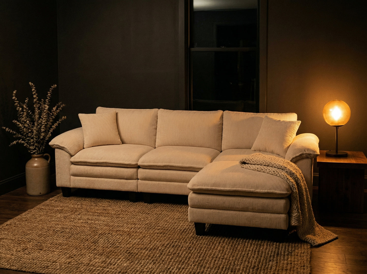Harbor Sectional in night sanctuary warm ambient setting