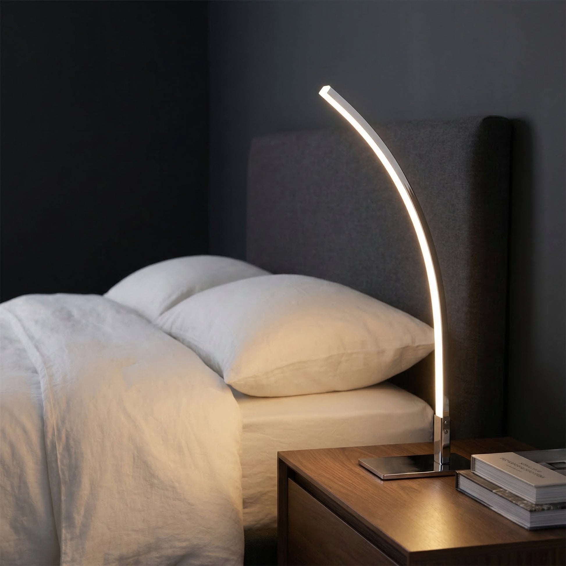 Dusklight Crescent Table Lamp warm LED glow in minimalist setting