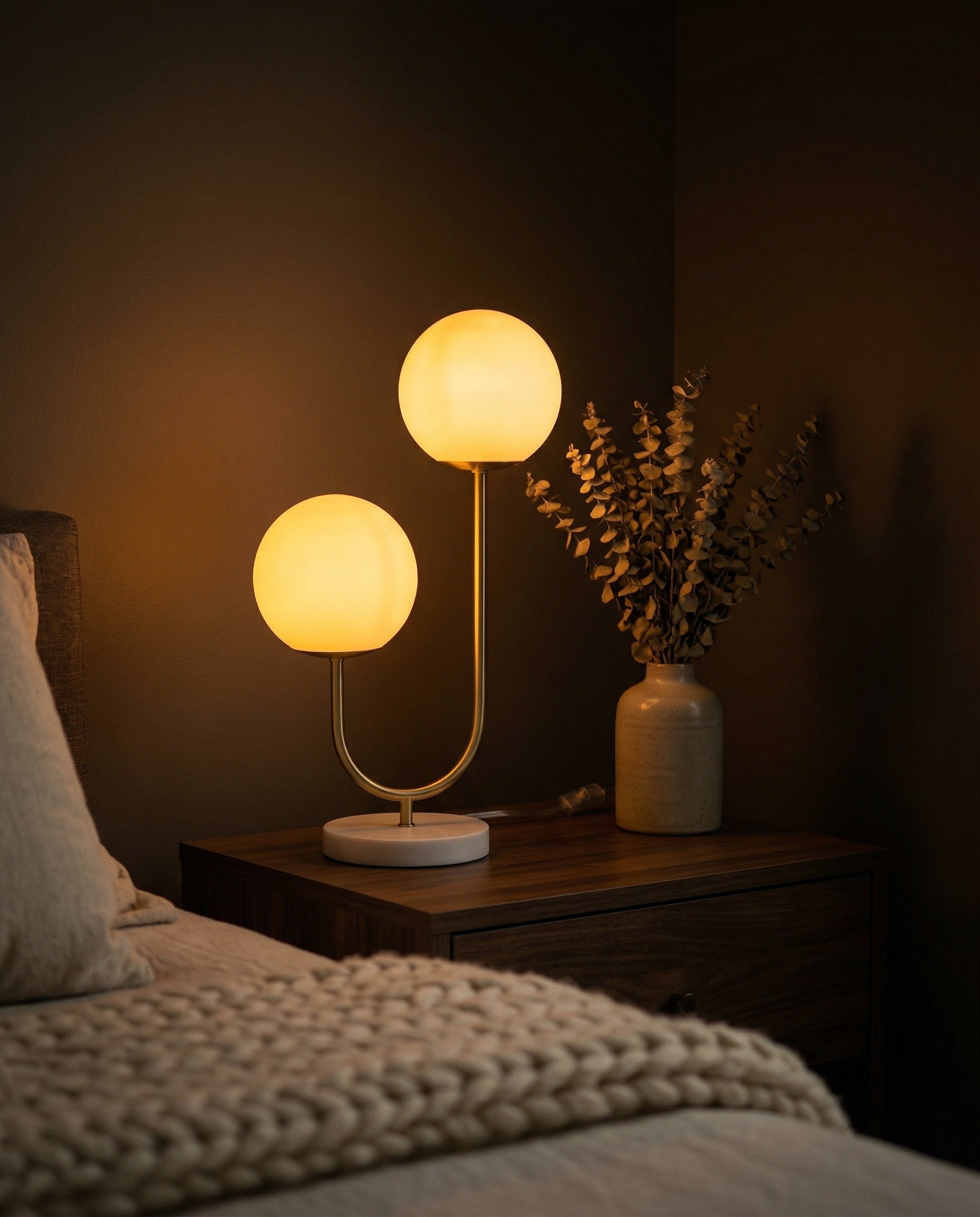 Duet Table Lamp contemporary dual-light design on styled surface