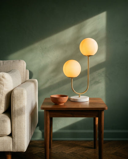 Duet Table Lamp elegant twin-globe lamp in warm contemporary setting