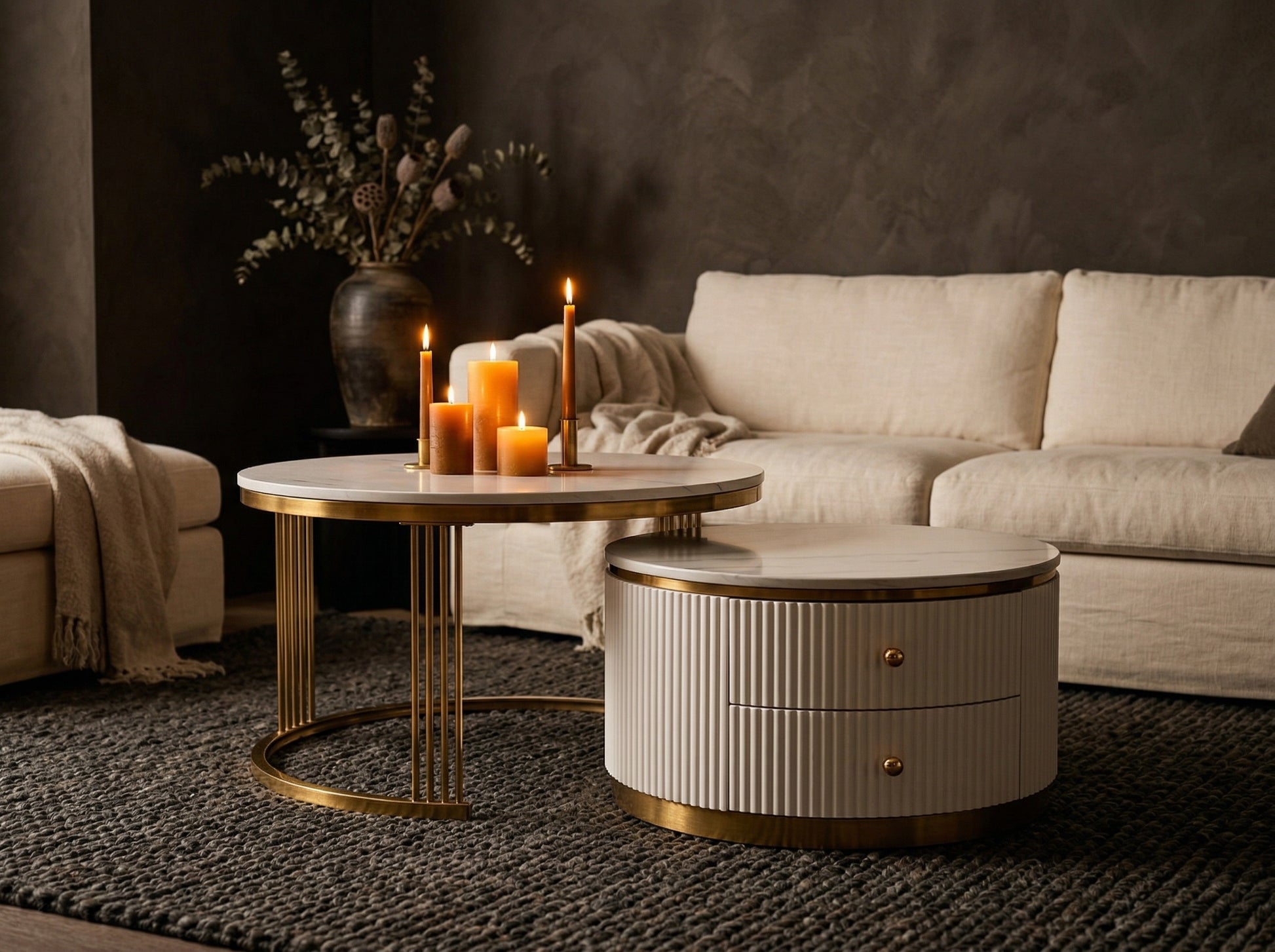 Dusklight Orbit Nesting Tables modern gold metal accent table set