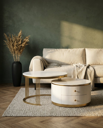 Orbit Nesting Tables nested arrangement in contemporary warm home