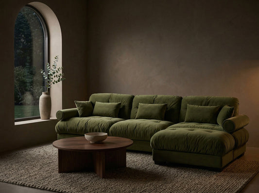 Dusklight Solace Sectional modern deep sofa in warm minimalist living room