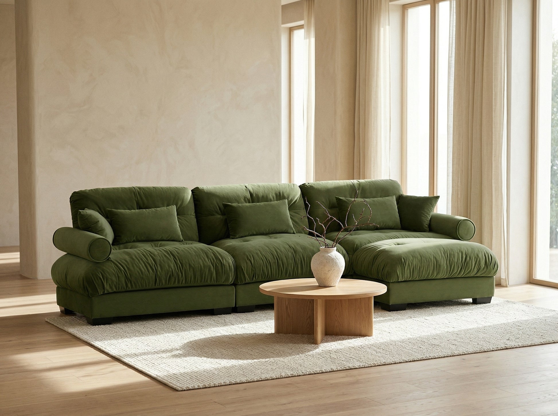 Solace Sectional spacious modern design in styled warm living space