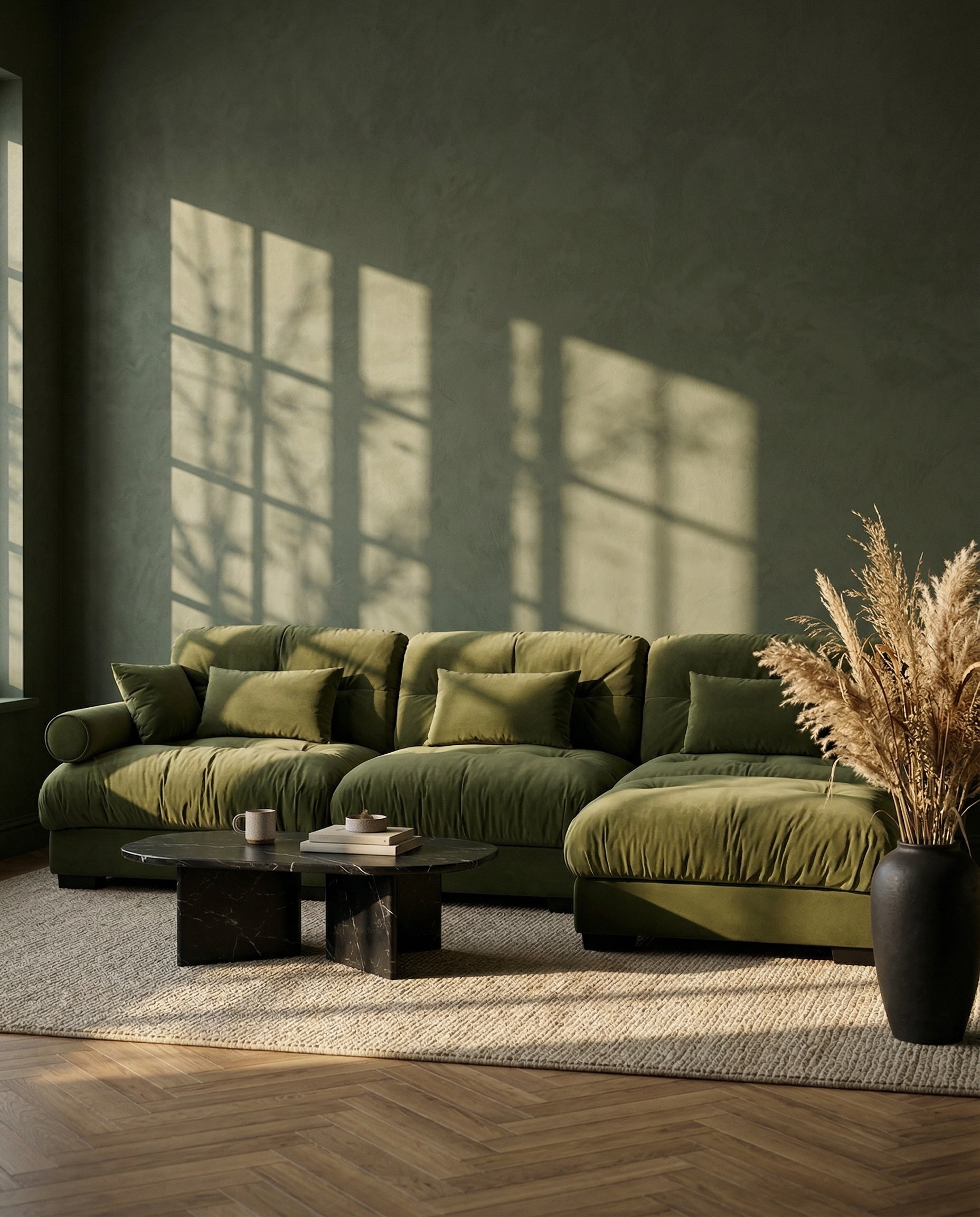 Solace Sectional contemporary deep sofa in minimalist warm home setting