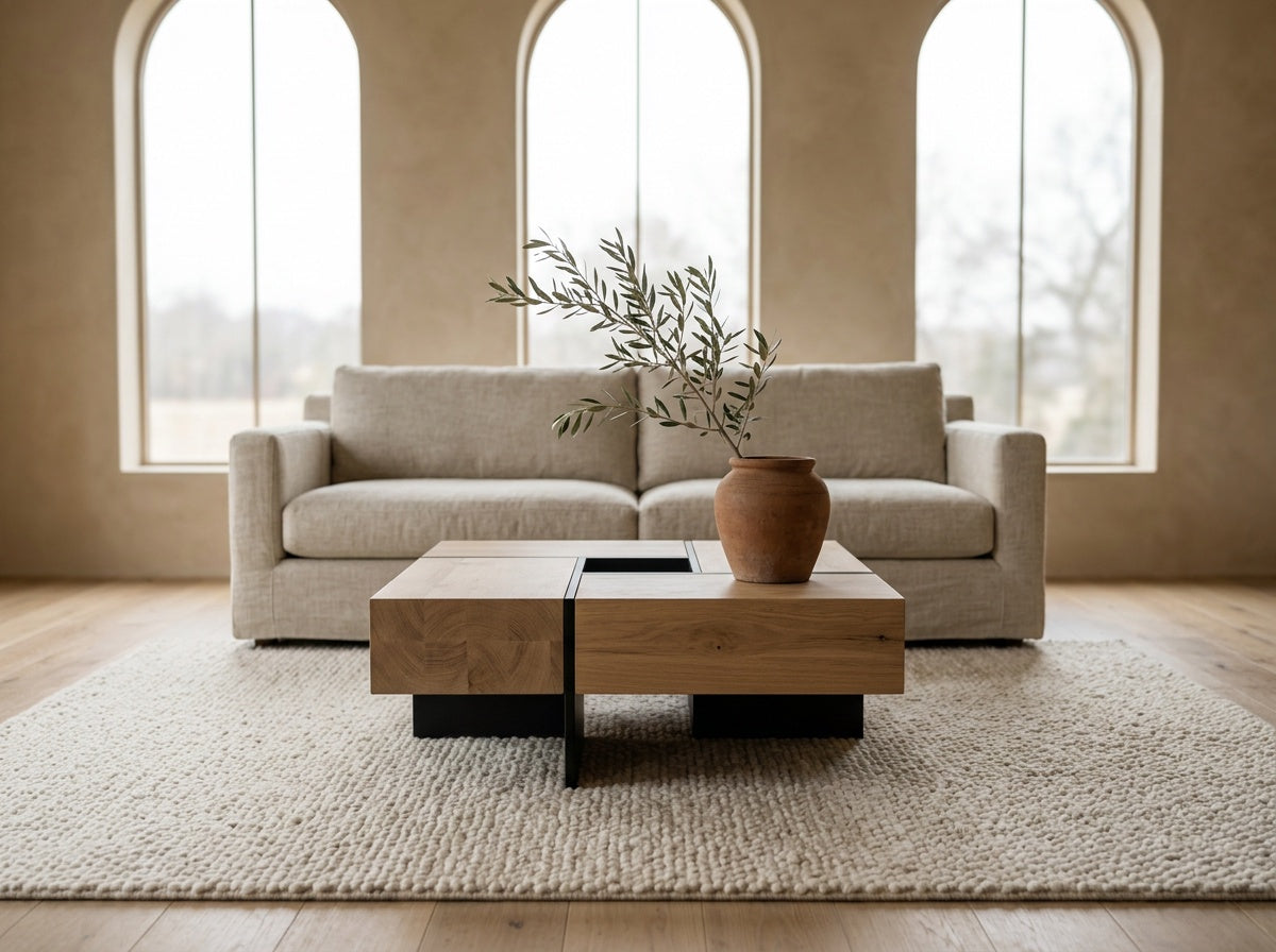 Dusklight Cache Coffee Table styled in warm ambient interior setting