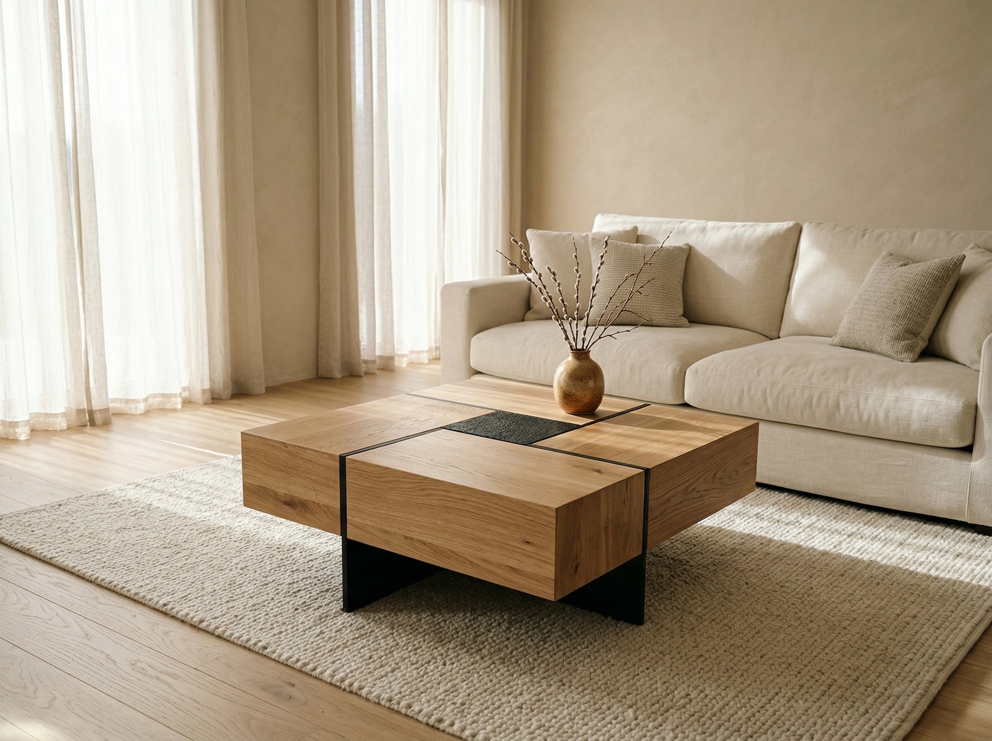 Cache Coffee Table sleek modern design with warm ambient lighting