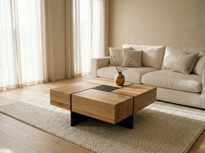 Cache Coffee Table sleek modern design with warm ambient lighting