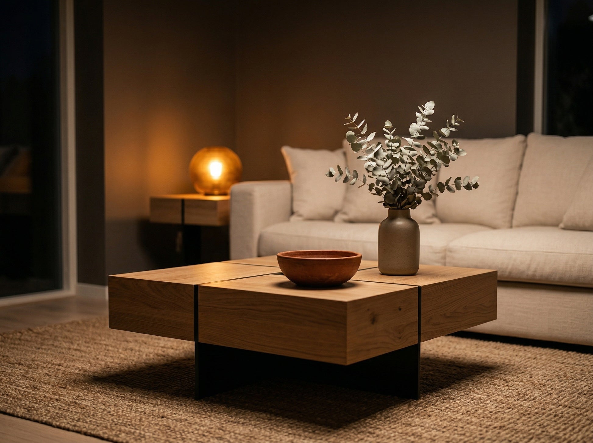Dusklight Cache Coffee Table in cozy warm minimalist room
