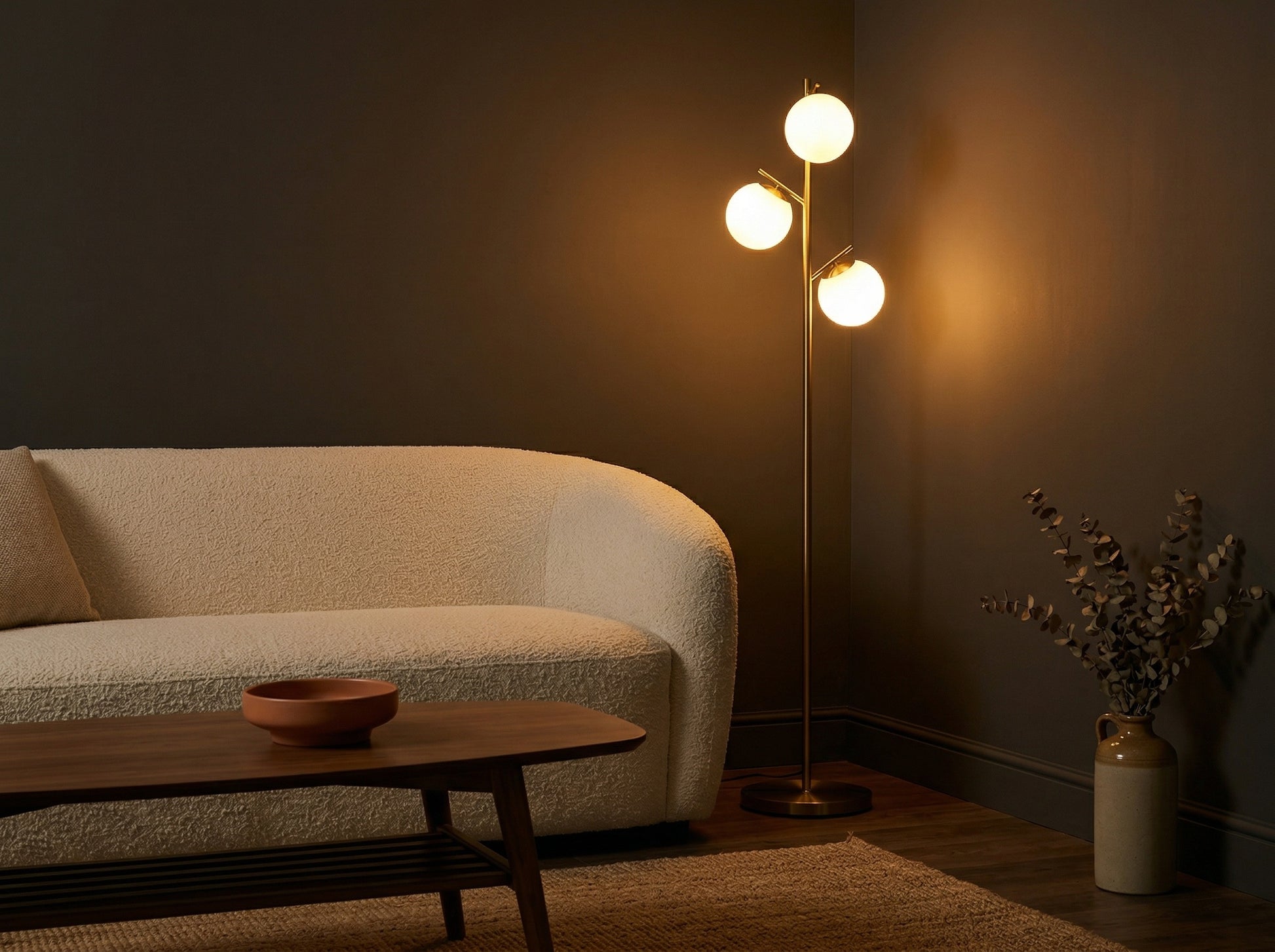 Dusklight Tryst Floor Lamp styled in contemporary warm living space