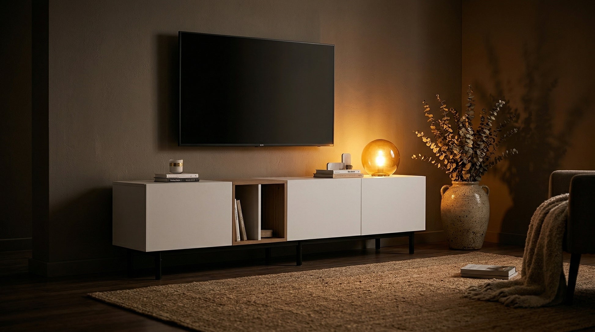Dusklight Vale Media Console sleek design in contemporary warm home