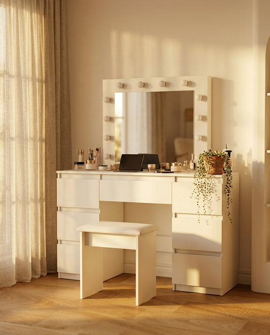 Lumina Vanity illuminated makeup vanity with warm LED mirror lights