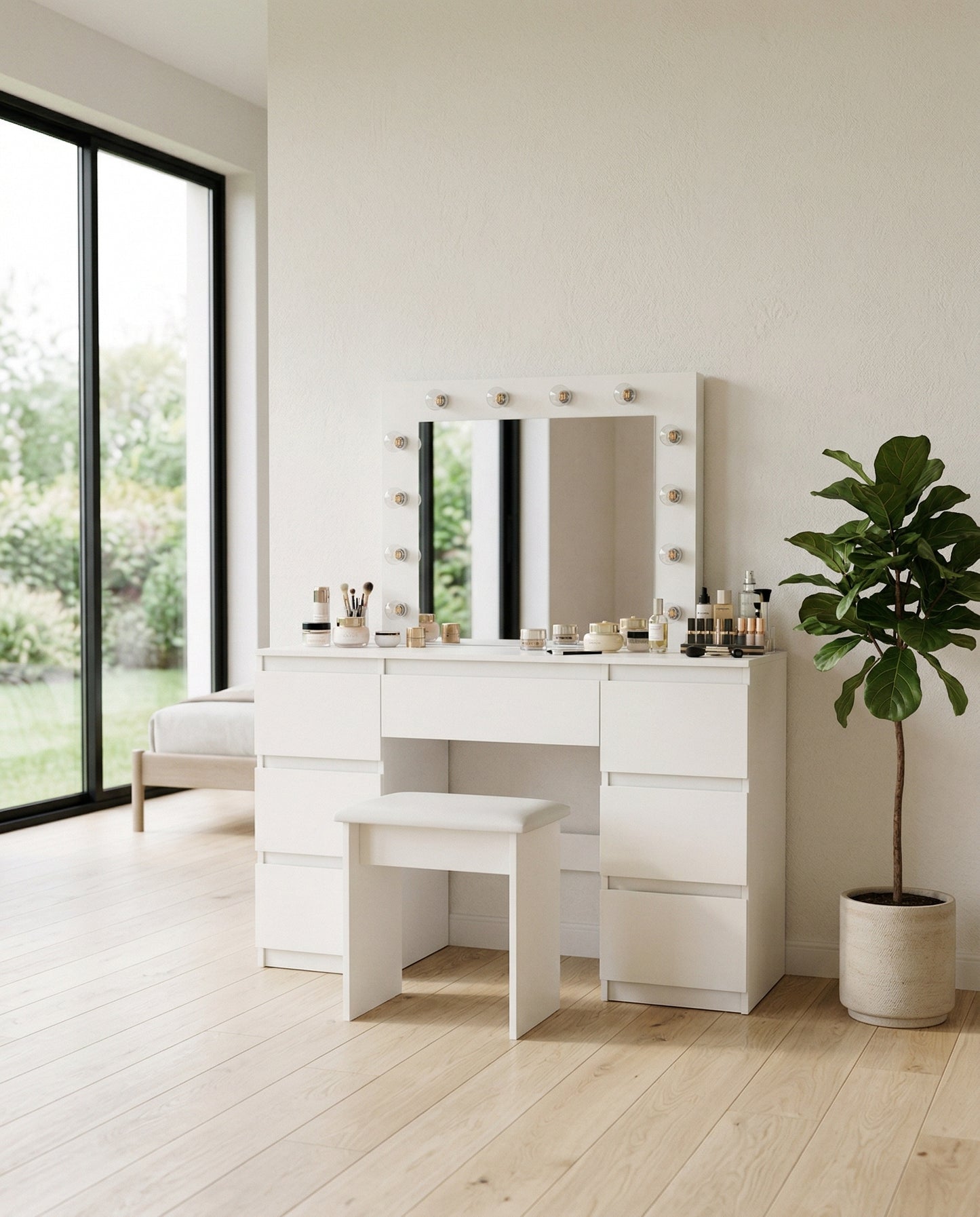 Dusklight Lumina Vanity styled in warm minimalist bedroom setting