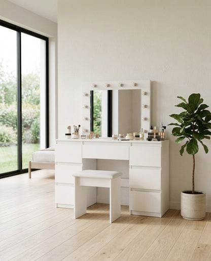 Dusklight Lumina Vanity styled in warm minimalist bedroom setting