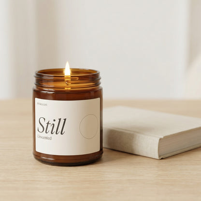 Dusklight Still | Unscented Soy Candle — Amber Jar