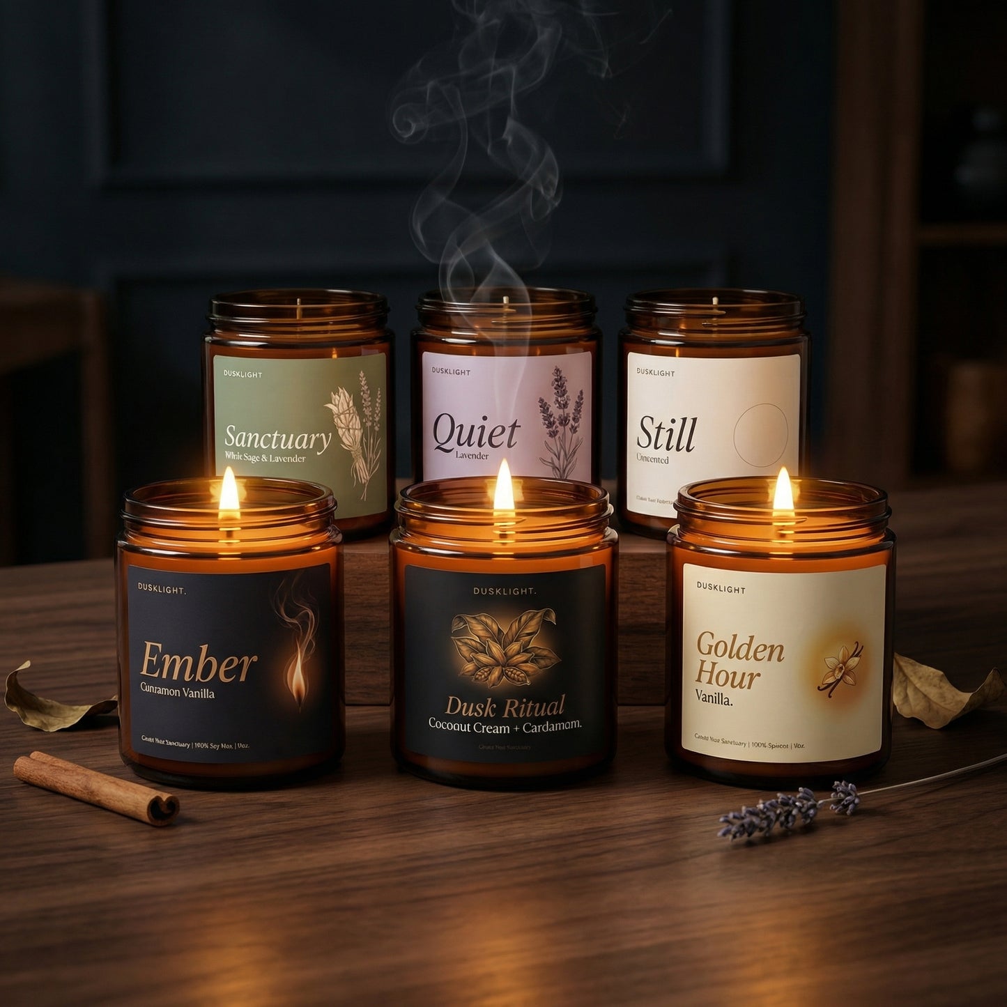 Dusklight Still | Unscented Soy Candle — Amber Jar