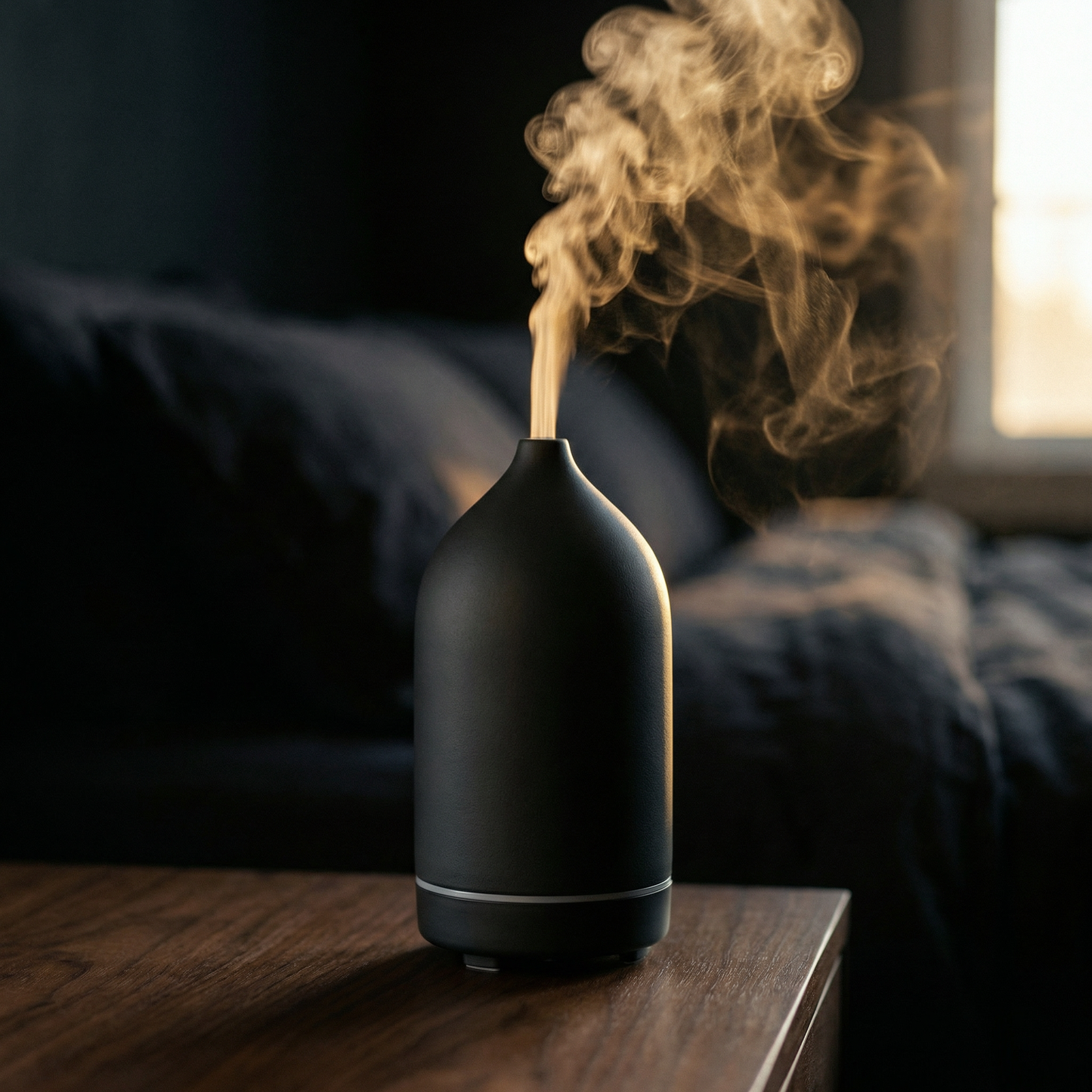 Vessel nebulizing essential oil diffuser modern design on dark background
