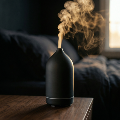 Vessel nebulizing essential oil diffuser modern design on dark background