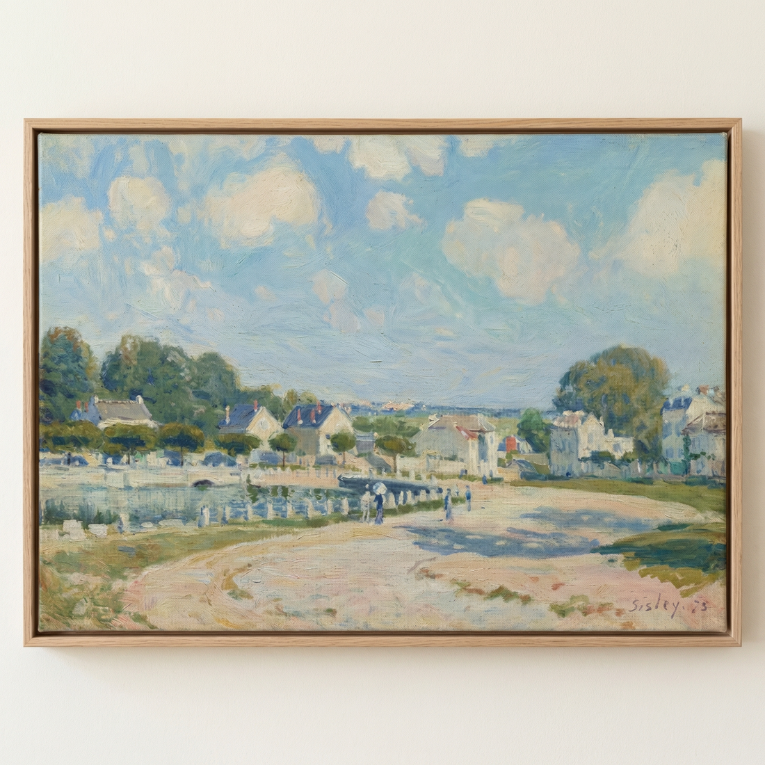 Dusklight archival canvas print of Watering Place at Marly by Alfred Sisley, serene impressionist landscape with soft greens and gentle light for calm bedroom decor